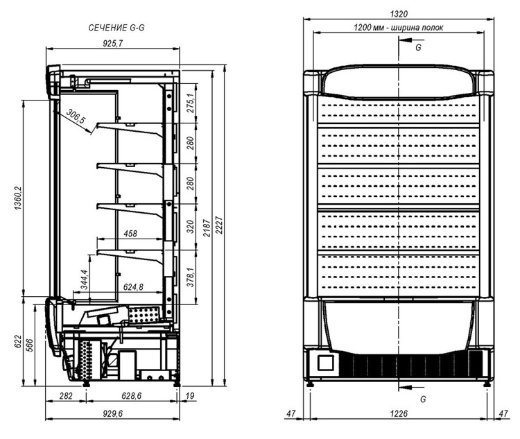 Пристенная витрина ITON Open Front OF120H200G